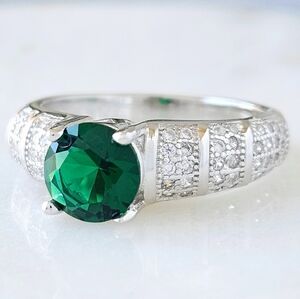 Emerald Green Gemstone Ring, 925 Sterling Silver Charmed Aroma